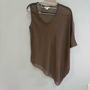 Helmut Lang Womens Asymmetric Draped Blouse Size Medium Gray 100% Silk Top Sheer